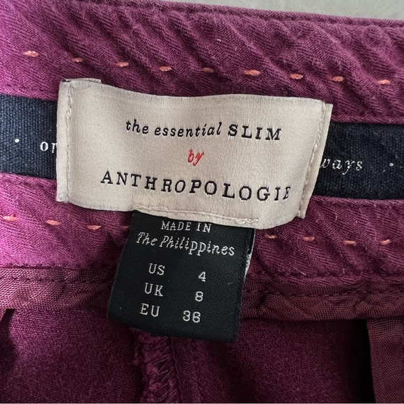 Anthropologie The Essential Slim Burgundy Red Stripe Chino Pants Size 4 - Picture 8 of 10